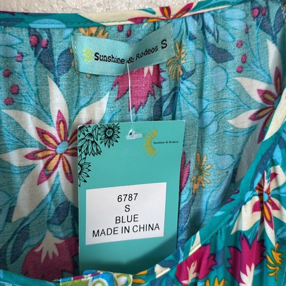 Sunshine & Rodeos Women’s S  Floral Dress Tie Waist Button up Pockets Round Neck - Picture 4 of 8